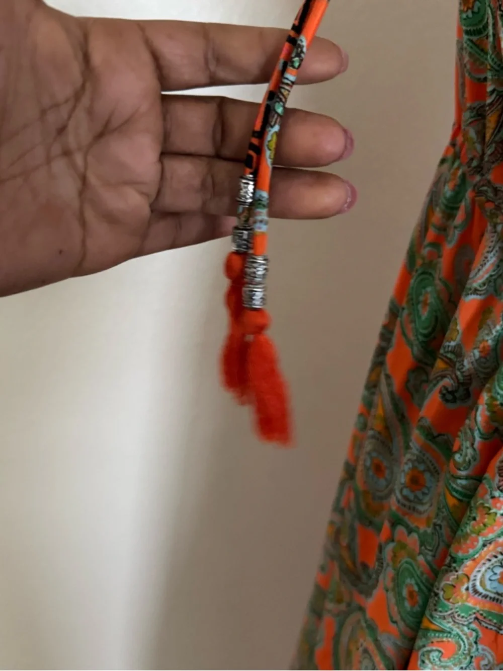 Paisley Print Orange & Green Maxi Dress with Center Panel - Picture 13 of 16